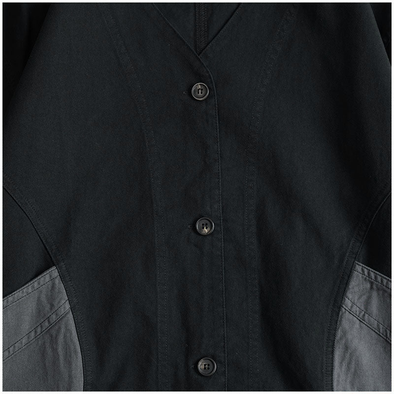 Japanese Color-Blocked V-Neck Jacket - Retro Cotton Pocket Coat (Unisex)