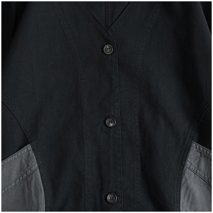 Japanese Color-Blocked V-Neck Jacket - Retro Cotton Pocket Coat (Unisex)