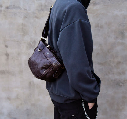 Heavy Washed Horsehide Newsboy Crossbody Bag – Vintage Leather Shoulder Bag