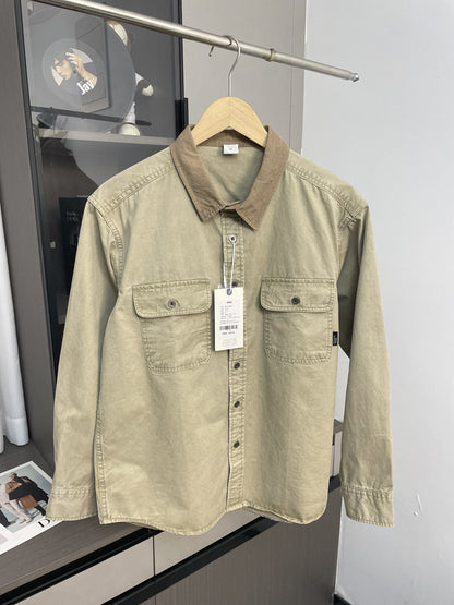 Contrast Stitch Lapel Cotton Shirt – American Retro Workwear Pocket Unisex – Coats Jackets | japanese streetwear | vintage workwear | unisex | Yamalinclothes