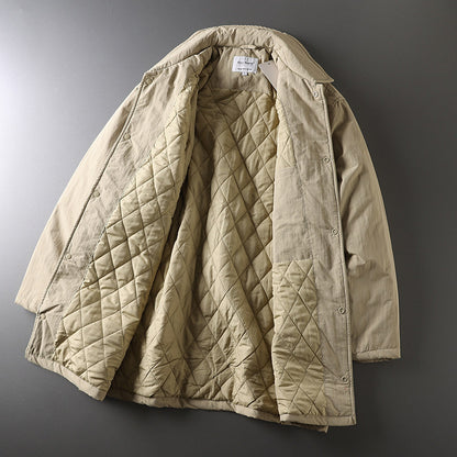 Japanese Retro Mid-Length Padded Coat – Oversized Unisex – Japanese vintage | fall outfits 2026 | fall winter outfits | classy winter outfits | lazy comfy outfits | japanese streetwear | vintage workwear | yamalin clothes | Yamalinclothes