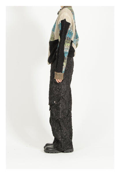 Heavy-weight twisted patchwork gradient back collar camel wool sweater