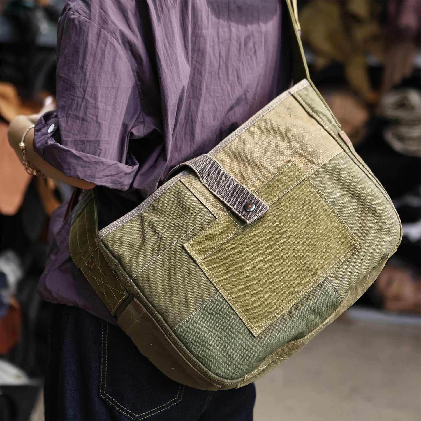 صناعة ثقيلة، قماش سميك، وصلات قماش بايجيا، حقيبة كتف واحدة، حقيبة كروس، حقيبة بائع جرائد، حقيبة كاجوال للرجال والنساء 8700