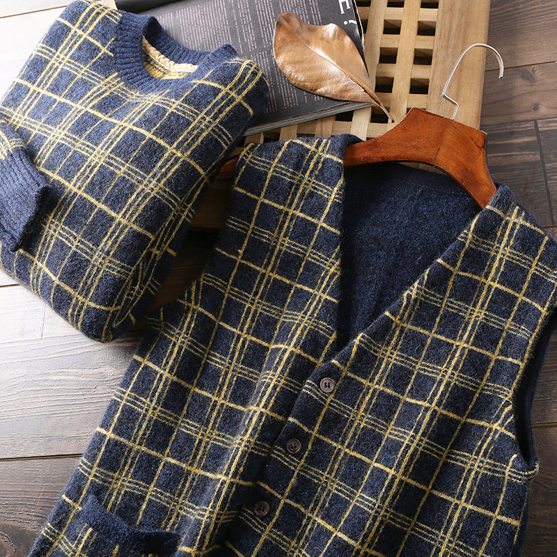 Heavy goods Italian order! Mohair + wool autumn and winter men's knitted cardigan sweater vest