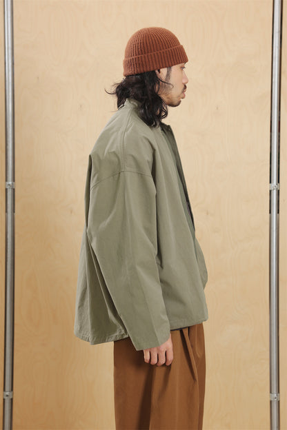 Washed Army Green Stand Collar Zip Jacket – Men's Loose Cargo Overshirt