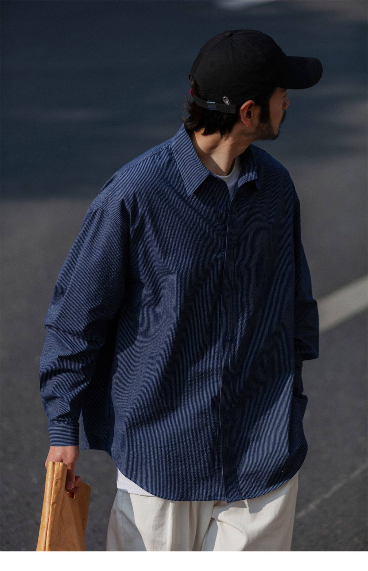 Cotton Pinstripe Shirt – Washed Navy & Relaxed Fit | Yamalinclothes