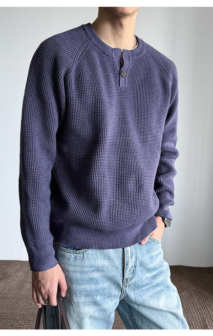 590G Anti-Pilling Henry Collar Button Knit Sweater – Japanese Loose Unisex – Sweater pullover | japanese streetwear | vintage workwear | unisex | Yamalinclothes