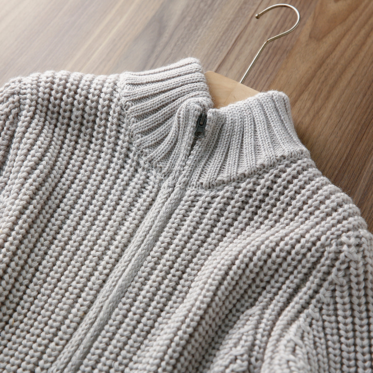 Italian Pure Wool Stand-Collar Cardigan – 100% Heavyweight Knit Sweater Jacket for Autumn/Winter