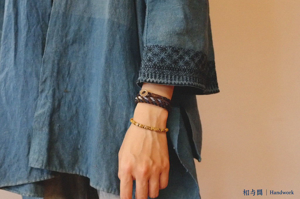 Original Four-Strand Weaving Blue Dye + Persimmon Dye Bracelet Cotton Linen Niche Couple Retro Multi-Hoop Bracelet