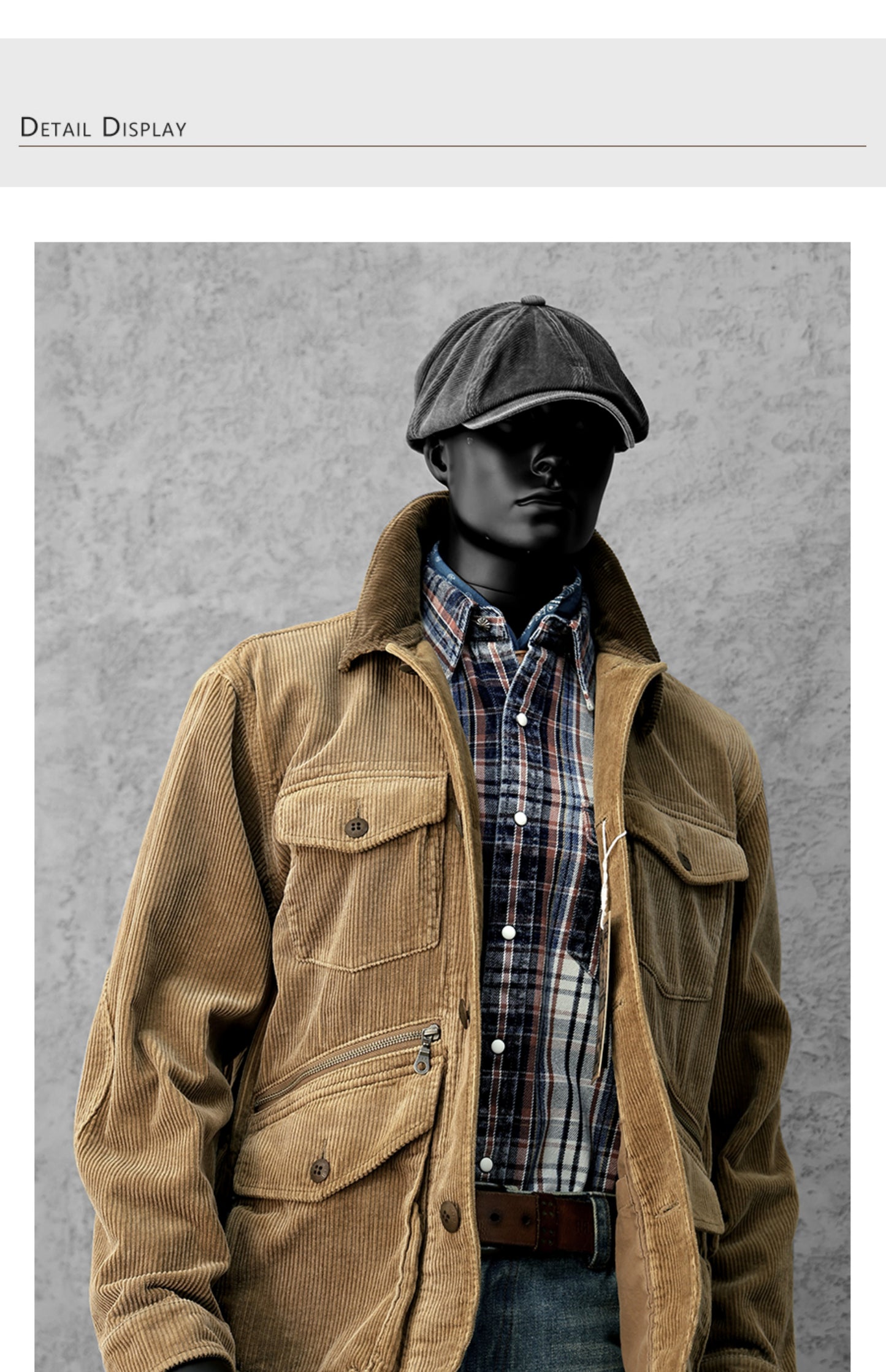 Corduroy Western Hunting Jacket for Men, Washed Multi-Pocket Outdoor Adventure Workwear Retro Windbreaker Jacket
