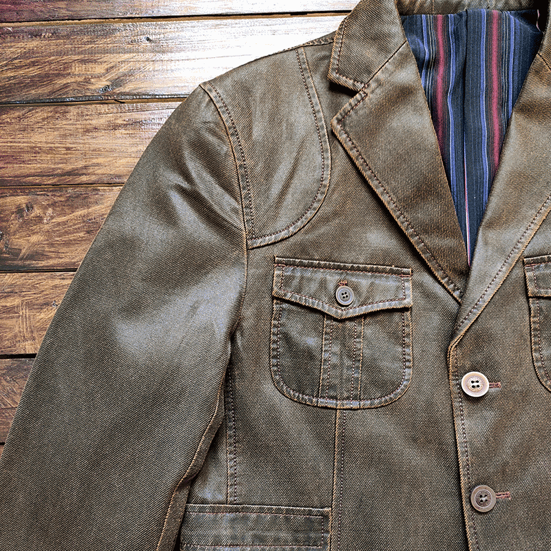 Dry Wax Cloth Hunting Suit Jacket - Vintage American Multi-Pocket Blazer (Men)