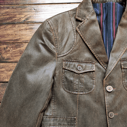 Dry Wax Cloth Hunting Suit Jacket - Vintage American Multi-Pocket Blazer (Men)