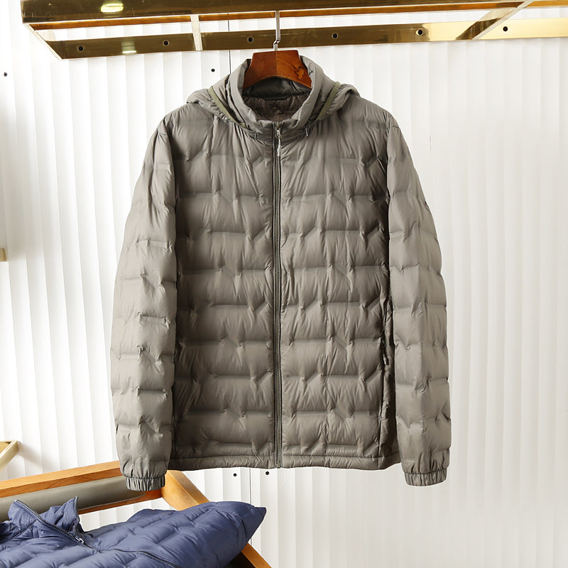 Men's Plus Size Hooded Down Jacket - Export Overstock Fully Glued Filled Lightweight Warm Autumn Winter Coat