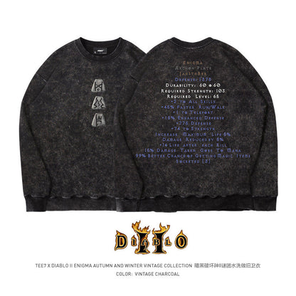 TEE7 Diablo Rune Mystery Crewneck Sweatshirt - Vintage Washed Heavyweight Cotton (Unisex)