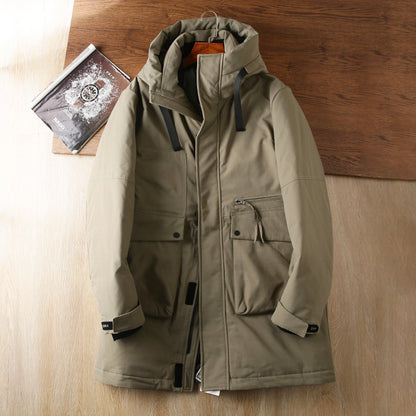 Men's Plus Size Workwear Down Jacket - Export Factory Cut Label Hooded Mid-Length Winter Coat