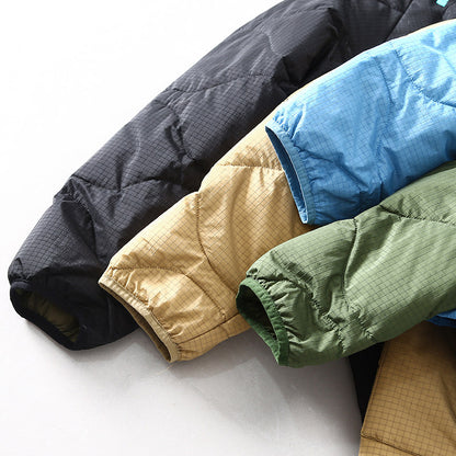 Collarless Down Jacket – Wave Quilting & Snap Front