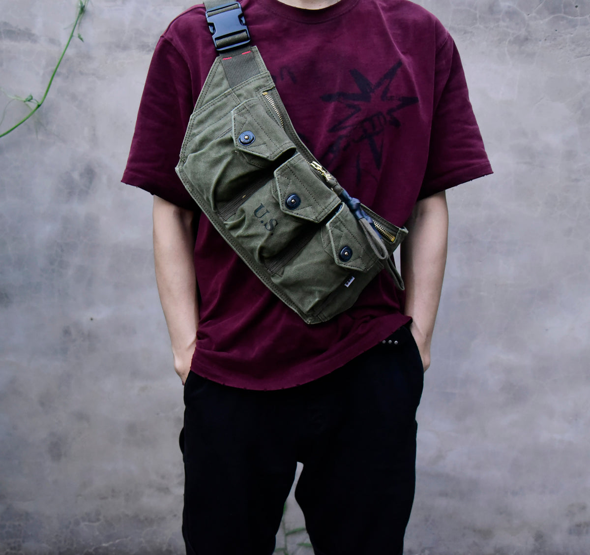 Washed Canvas Distressed Fanny Pack – Vintage 3-Way Chest Crossbody Unisex – Bags | japanese streetwear | vintage workwear | unisex | Yamalinclothes