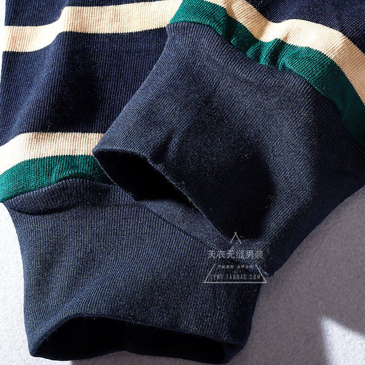 Heavy 300g Cotton Striped Long Sleeve T-Shirt – Japanese Retro Loose Unisex – T-Shirts | japanese streetwear | vintage workwear | unisex | Yamalinclothes
