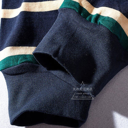 Heavy 300g Cotton Striped Long Sleeve T-Shirt – Japanese Retro Loose Unisex – T-Shirts | japanese streetwear | vintage workwear | unisex | Yamalinclothes