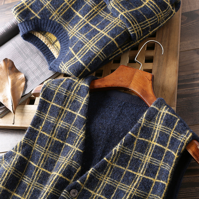 Heavy goods Italian order! Mohair + wool autumn and winter men's knitted cardigan sweater vest