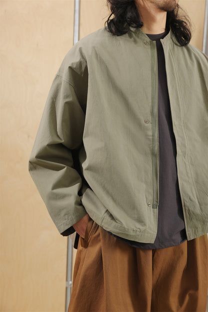 Washed Army Green Stand Collar Zip Jacket – Men's Loose Cargo Overshirt
