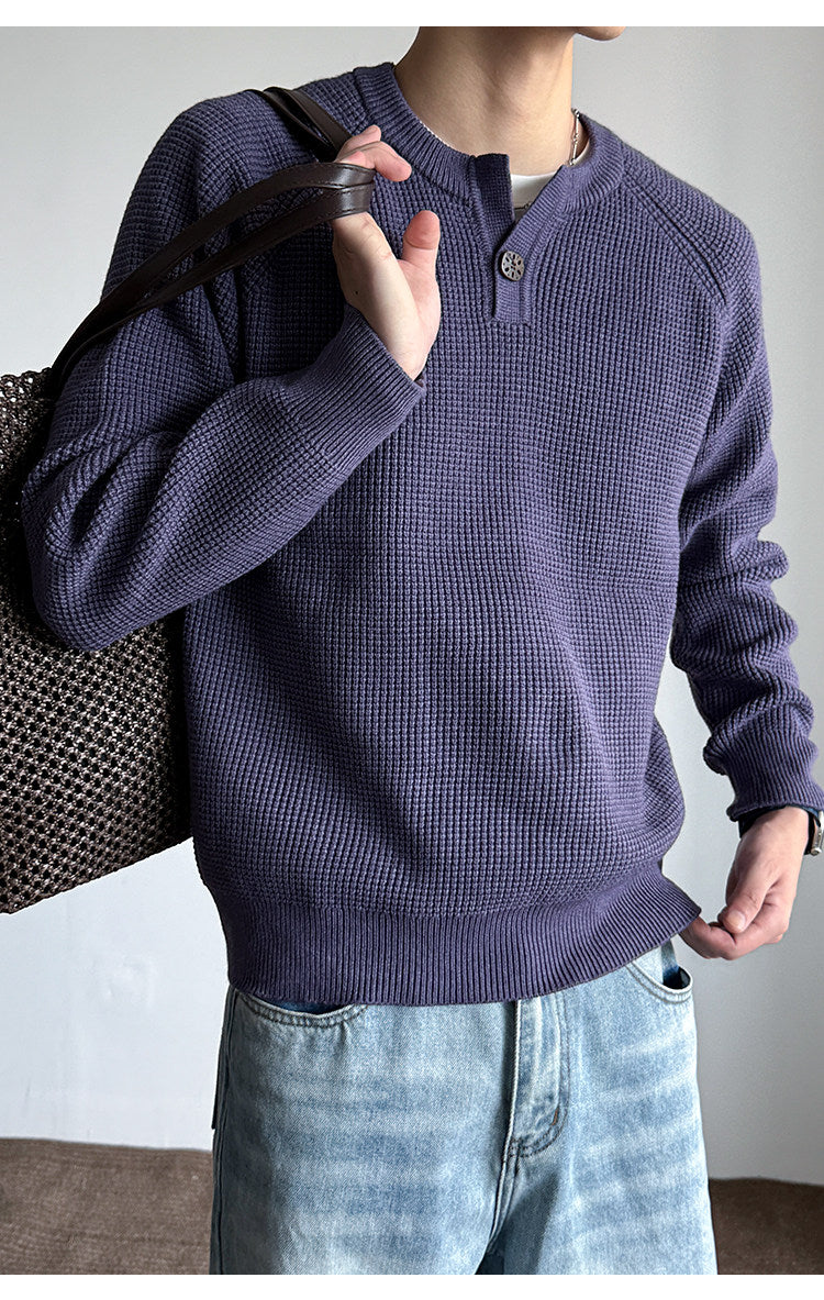 590G Anti-Pilling Henry Collar Button Knit Sweater – Japanese Loose Unisex – Sweater pullover | japanese streetwear | vintage workwear | unisex | Yamalinclothes