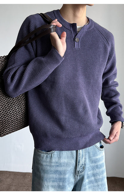 590G Anti-Pilling Henry Collar Button Knit Sweater – Japanese Loose Unisex – Sweater pullover | japanese streetwear | vintage workwear | unisex | Yamalinclothes