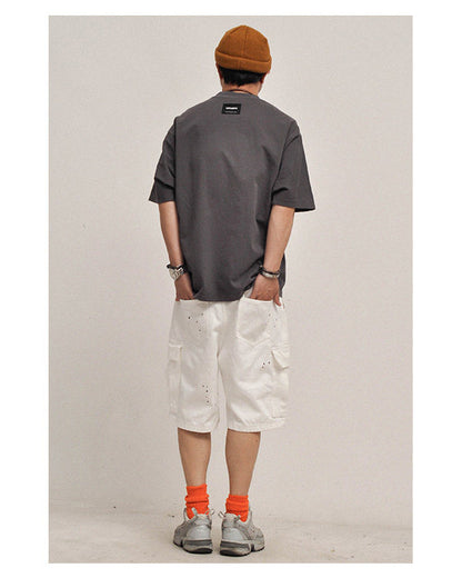 380G Heavyweight Cotton Crewneck Short Sleeve T-Shirt – Loose Solid Color Summer Tee for Men – Japanese vintage | yamalin clothes | Yamalinclothes