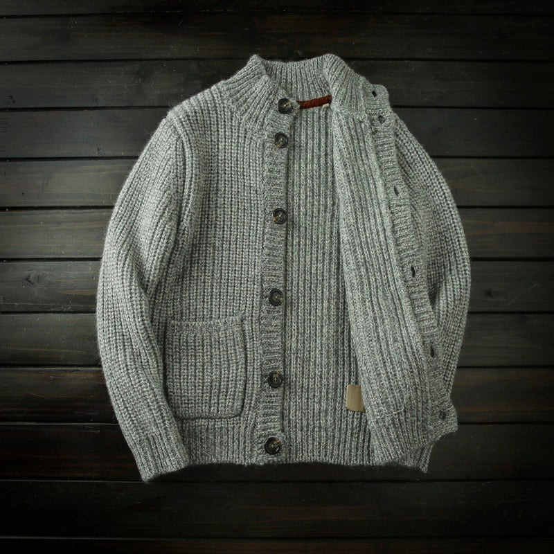 Wool Stand-Collar Knit Cardigan – Thickened Oversized Unisex