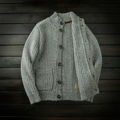 Wool Stand-Collar Knit Cardigan – Thickened Oversized Unisex