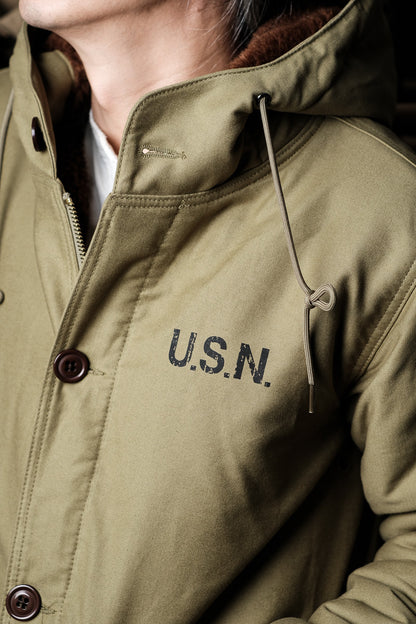 Heavy Wool Hooded Deck Parka – Long Padded Military-Style Jacket