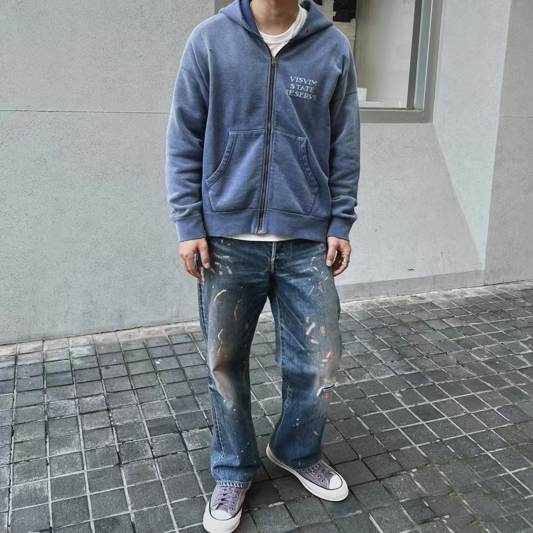 Japanese Trend All-Cotton Washed Vintage Distressed Zipper Hoodie