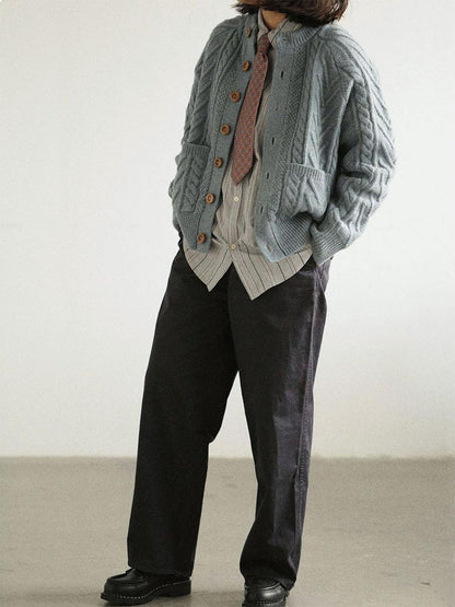 Traditional Aran Fisherman Sweater – Jacquard Knit Crewneck Cardigan (Unisex)