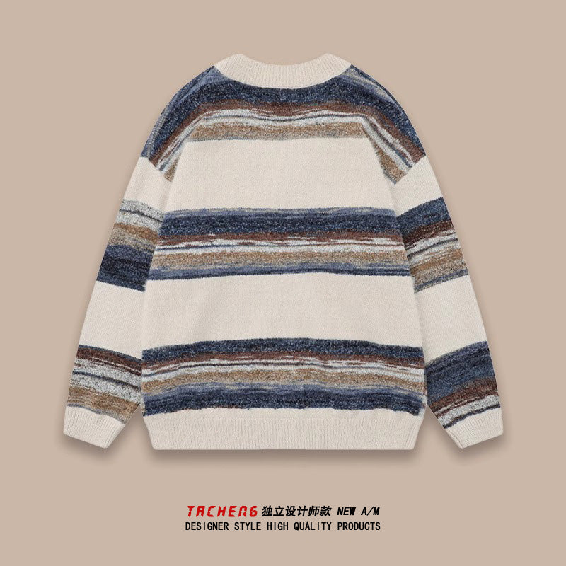 Retro Striped Cardigan Sweater – Simple Unisex Designer Knitwear