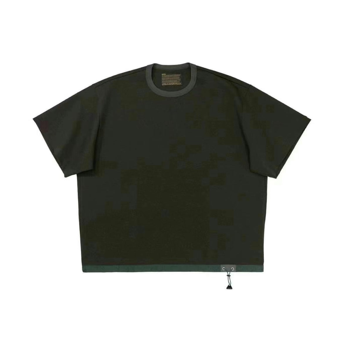 Three-Color Japanese Style Pure Cotton Patchwork Nylon Elastic Round Neck Short Sleeve T-Shirt