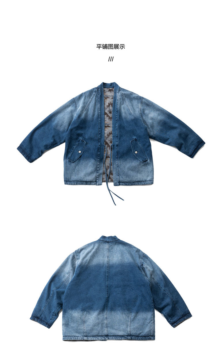 Vintage Ethnic-Style Reversible Denim Jacket – Japanese Retro Unisex Coat