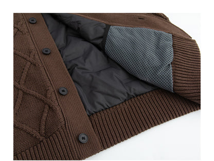 Diamond Jacquard Knit Down Jacket – Men's Oversized Sweater Puffer Coat