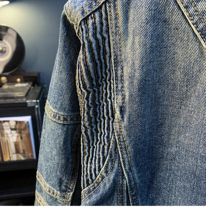 American Utility Stand-Collar Zipper Denim Jacket – Vintage Oversized Men’s Trucker Coat