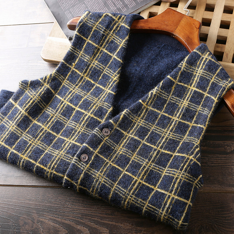Heavy goods Italian order! Mohair + wool autumn and winter men's knitted cardigan sweater vest