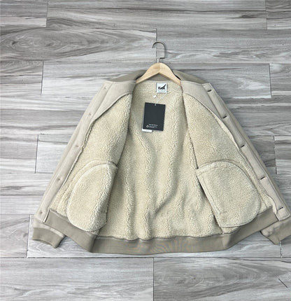 Fleece Lambswool Baseball Collar Jacket – Windproof Loose Unisex – Coats Jackets | japanese streetwear | vintage workwear | unisex | Yamalinclothes