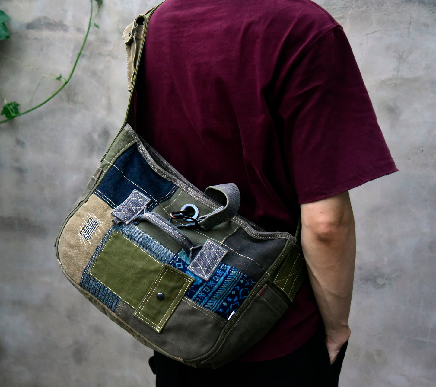 صناعة ثقيلة، قماش سميك، وصلات قماش بايجيا، حقيبة كتف واحدة، حقيبة كروس، حقيبة بائع جرائد، حقيبة كاجوال للرجال والنساء 8700