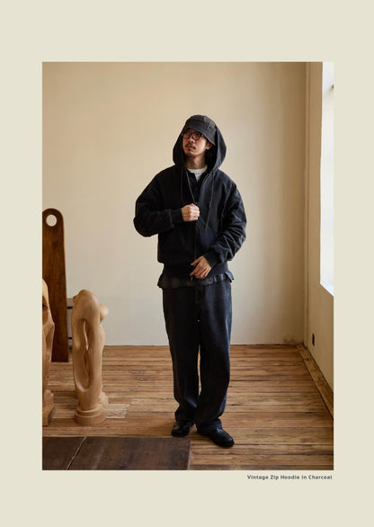 SS26 USAGE VTG Zip Hoodie - Yamalin Heavy Antique Woven Sweatshirt Washable Double Hoodie