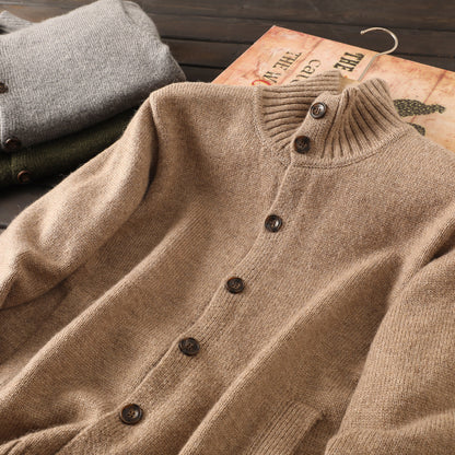 Alpaca Wool Blend Stand-Collar Knit Cardigan – Thickened Oversized Unisex
