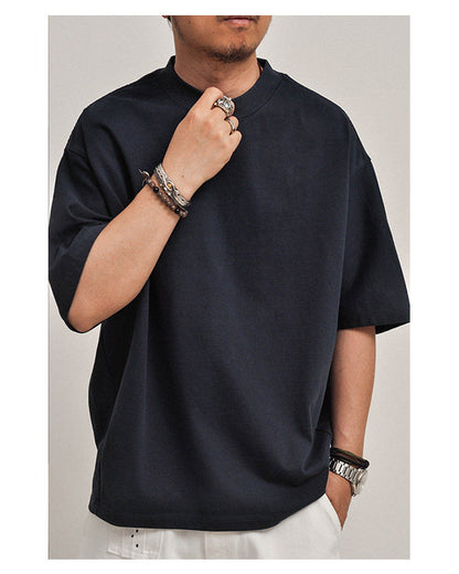 380G Heavyweight Cotton Crewneck Short Sleeve T-Shirt – Loose Solid Color Summer Tee for Men – Japanese vintage | yamalin clothes | Yamalinclothes