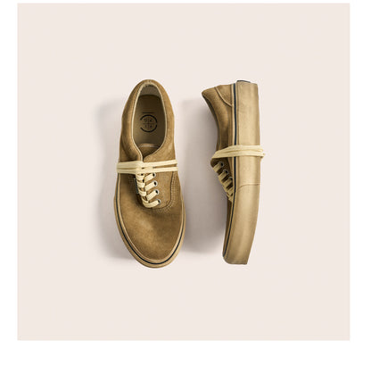 suede low-top canvas shoes Thick-soled vulcanized shoes Retro Japanese trendy men's and women's crestboard shoes 2025