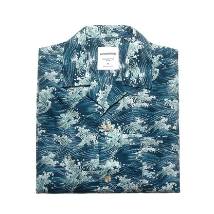 Seersucker Cuban Collar Printed Shirt – Men's Vintage Beach Short Sleeve