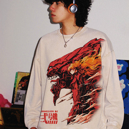 Evangelion Asuka Unit-02 Sweatshirt - Washed Vintage Cotton Crewneck (Unisex)