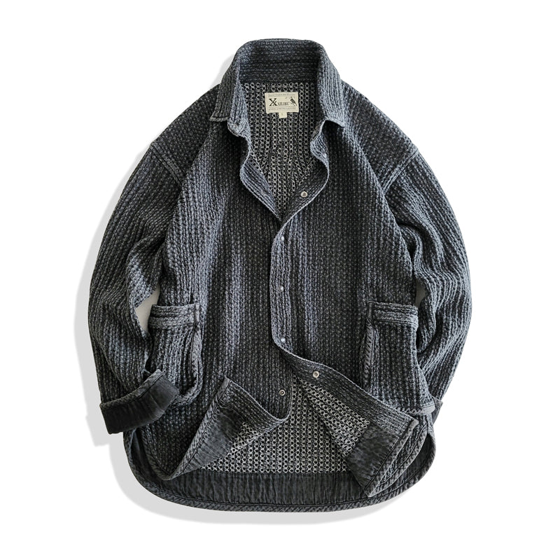 Washed Black Tie-Dye Oversized Shirt Jacket Loose Casual Khaki Vintage