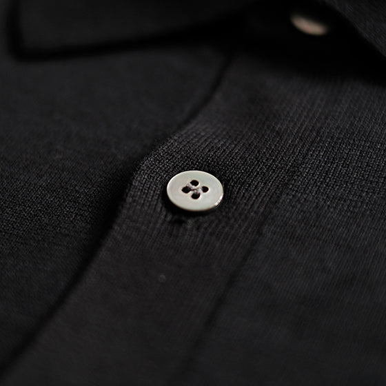Classic British Retro Pure Black Turn-down Collar Polo Shirt High-woven Long-staple Cotton