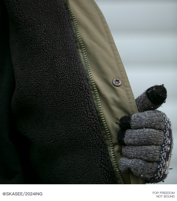 Japanese Style Trendy Brand Lamb Wool Stand Collar Cotton Jacket Men Winter Trendy Brand Couple Loose Thickened Warm Workwear Cotton Coat Jacket